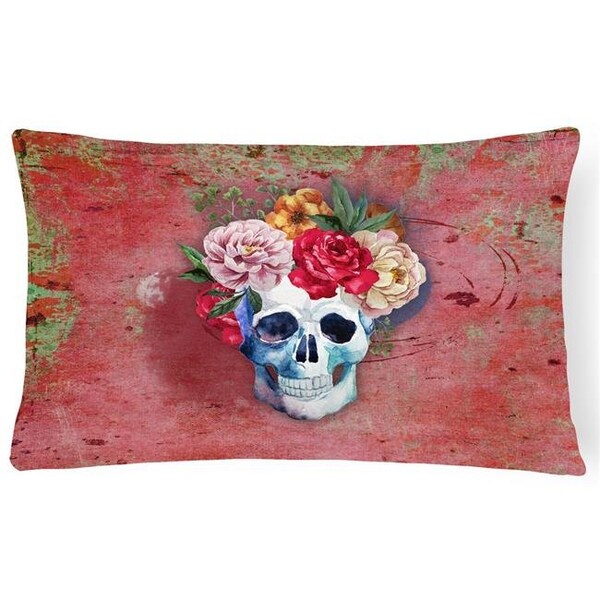 Carolines Treasures Carolines Treasures BB5130PW1216 Day of the Dead Red Flowers Skull Canvas Fabric Decorative Pillow - BB5130PW1216