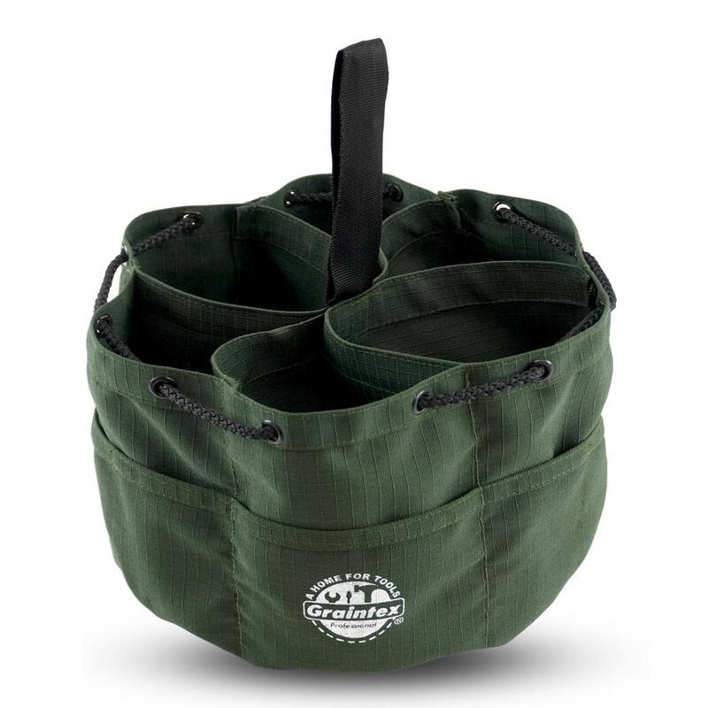 Graintex 10 in. 18-Pockets Grab Tool Bag with Drawstring Closure in Hunter Green Canvas - GB2887