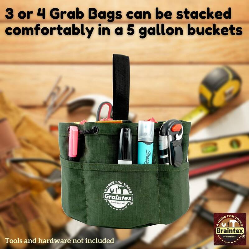 Graintex 10 in. 18-Pockets Grab Tool Bag with Drawstring Closure in Hunter Green Canvas - GB2887
