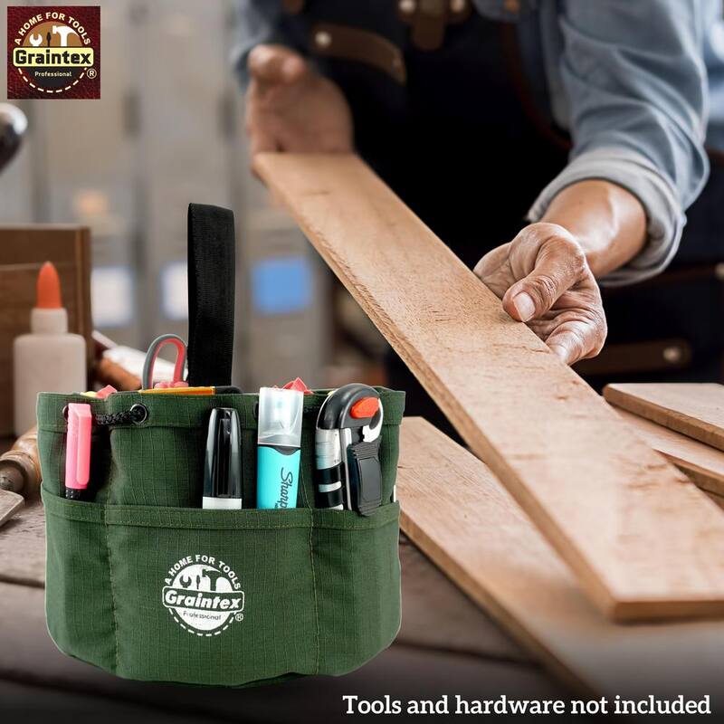Graintex 10 in. 18-Pockets Grab Tool Bag with Drawstring Closure in Hunter Green Canvas - GB2887