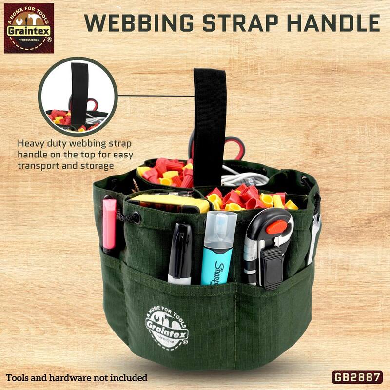 Graintex 10 in. 18-Pockets Grab Tool Bag with Drawstring Closure in Hunter Green Canvas - GB2887