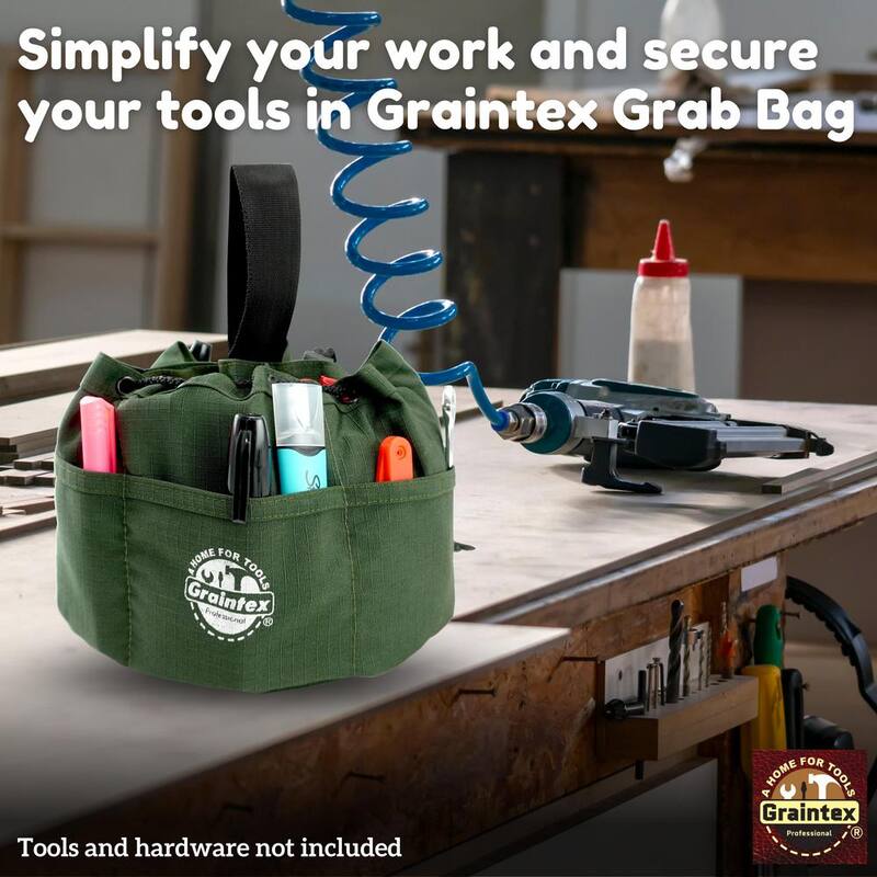 Graintex 10 in. 18-Pockets Grab Tool Bag with Drawstring Closure in Hunter Green Canvas - GB2887