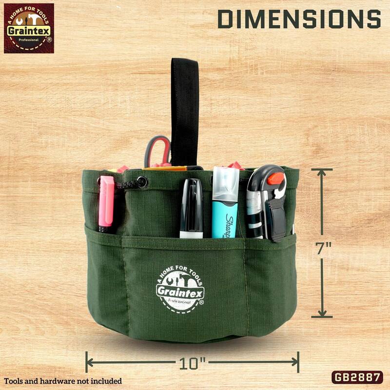 Graintex 10 in. 18-Pockets Grab Tool Bag with Drawstring Closure in Hunter Green Canvas - GB2887