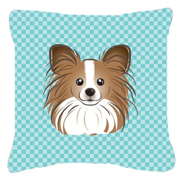Carolines Treasures Carolines Treasures BB1186PW1414 Checkerboard Blue Papillon Fabric Decorative Pillow; 14 x 14 In. - BB1186PW1414