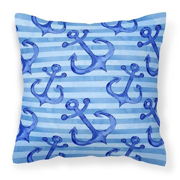 Carolines Treasures Carolines Treasures BB7533PW1414 Beach Watercolor Anchors Fabric Decorative Pillow; 14 x 14 in. - BB7533PW1414