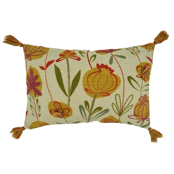 Rlm Distribution SARO  16 x 24 in. Oblong Throw Pillow Cover with Embroidered Flowers  Green - HO2492247