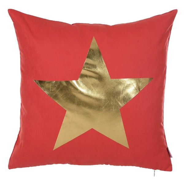 Gfancy Fixtures Happy Square Gold Star Printed Decorative Throw Pillow Cover, Multi Color - 18 x 18 in. - GF3682971