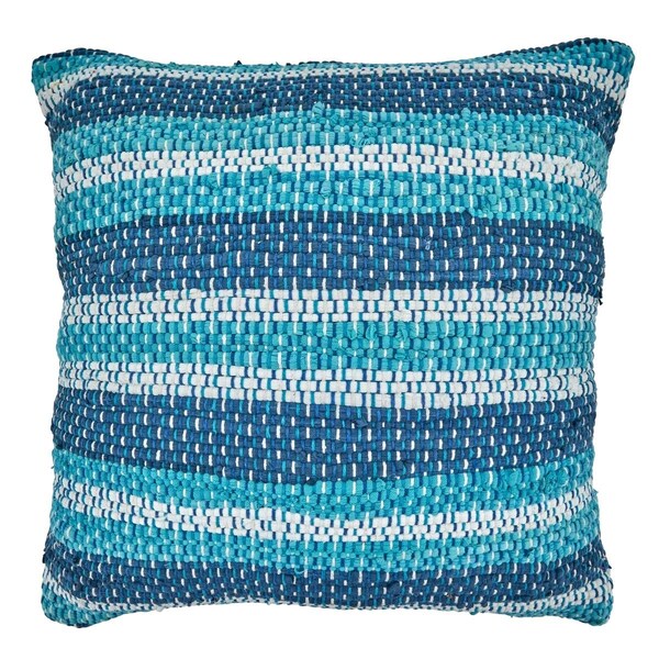 Rlm Distribution SARO  22 in. Square Poly-Filled Chindi Throw Pillow with Blue Striped Design - HO2657976