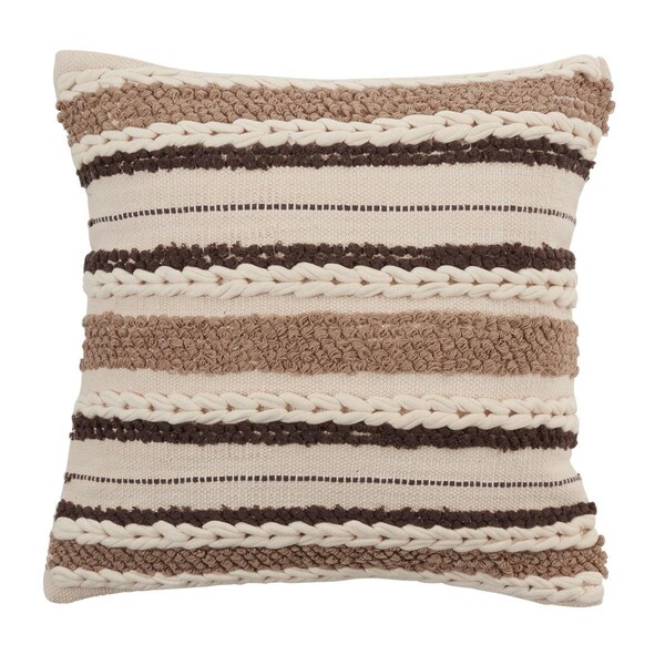 Rlm Distribution 20 in. Striped Woven Design Throw Pillow with Poly Filling Ivory - HO3198569