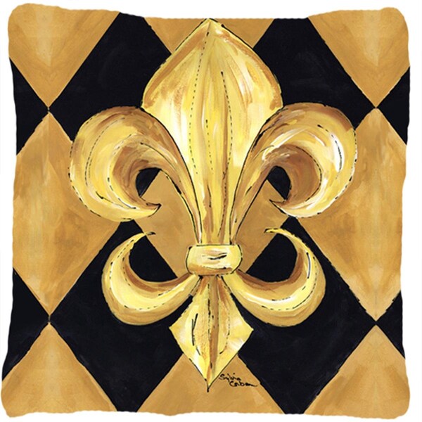 Carolines Treasures 14 x 14 in. Black and Gold Fleur de lis New Orleans Decorative Fabric Pillow - CA75624
