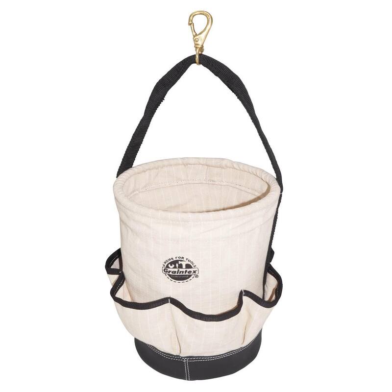 Graintex 12 in. 6-Pocket Utility Tapered Ripstop Canvas Tool Bucket with Leather Bottom - CB2115