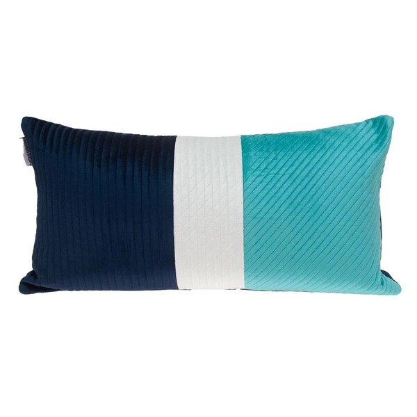 Homeroots Navy Blue & Sea Blue Quilted Colorblock Velvet Lumbar Throw Pillow Multi Color - 402652