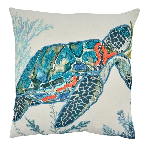 Rlm Distribution SARO  20 in. Square Poly Filled Throw Pillow with Sea Turtle Design - HO2658193