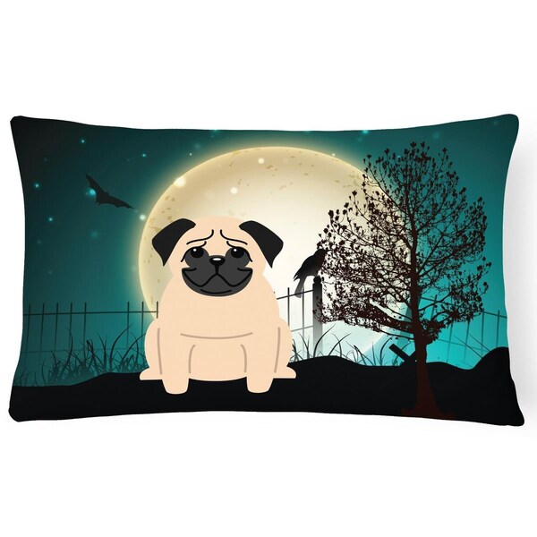 Carolines Treasures Halloween Scary Pug Fawn Canvas Fabric Decorative Pillow - BB2198PW1216