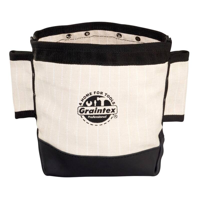 Graintex 5 in. Nut and Bolt Tool Bag with Leather Bottom Bucket and Webbing Tunnel Loops for Belt in Heavy-Duty Rip-Stop Canvas - CB2307