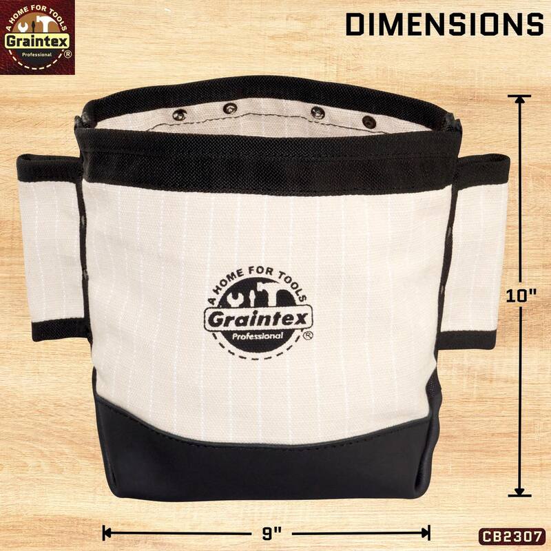 Graintex 5 in. Nut and Bolt Tool Bag with Leather Bottom Bucket and Webbing Tunnel Loops for Belt in Heavy-Duty Rip-Stop Canvas - CB2307