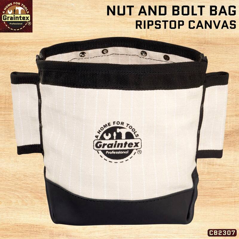 Graintex 5 in. Nut and Bolt Tool Bag with Leather Bottom Bucket and Webbing Tunnel Loops for Belt in Heavy-Duty Rip-Stop Canvas - CB2307