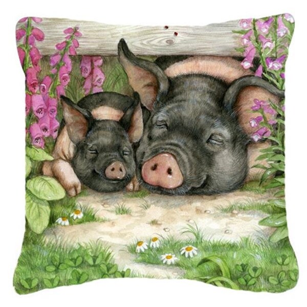 Carolines Treasures Carolines Treasures CDCO0355PW1414 Pigs Under the Fence by Debbie Cook Canvas Decorative Pillow - CDCO0355PW1414