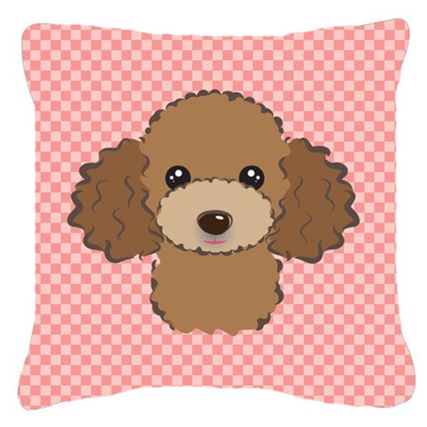 Jensendistributionservices Checkerboard Pink Chocolate Brown Poodle Fabric Decorative Pillow, 14 x 14 In. - MI2555373