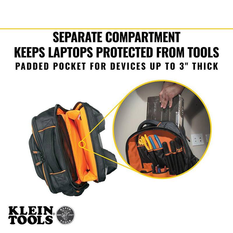 Klein Tools 14 in. Tradesman Pro Organizer Technician's Jobsite Backpack with Toughbook Laptop Pocket - 55439BPTB