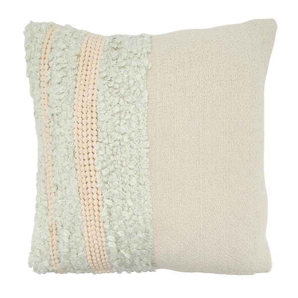 Rlm Distribution SARO 18 in. Square Delicate Pom Pom Applique Poly Filled Throw Pillow Ivory - HO3751645