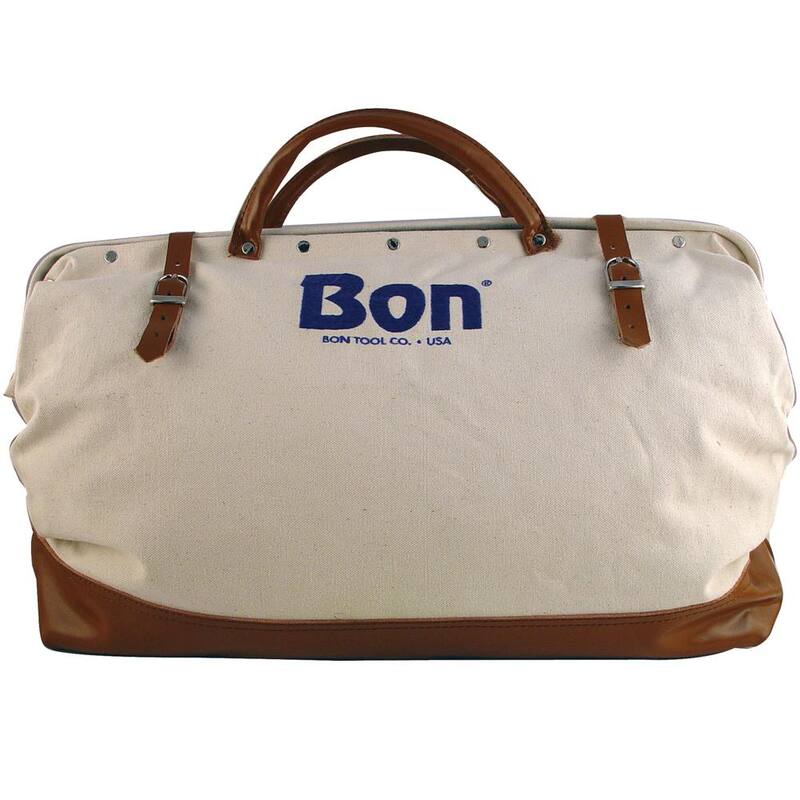 Bon Tool 20 in. Canvas Tool Bag with Leather Bottom in White - 11-125