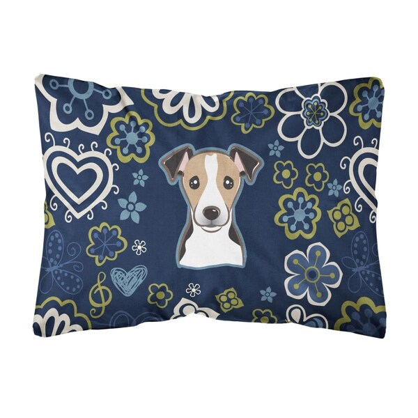 Jensendistributionservices Blue Flowers Jack Russell Terrier Canvas Fabric Decorative Pillow - MI2552434