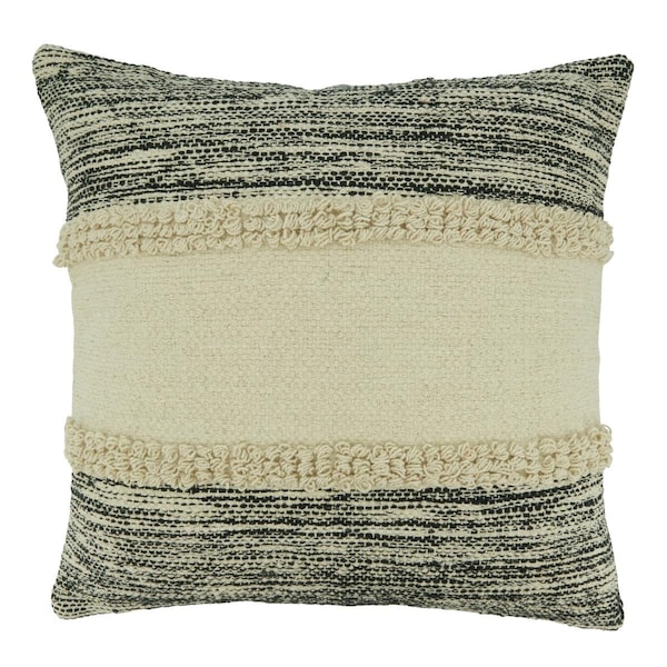Rlm Distribution Poly Filled Stripe Chindi Throw Pillow Black & Natural - HO3195160