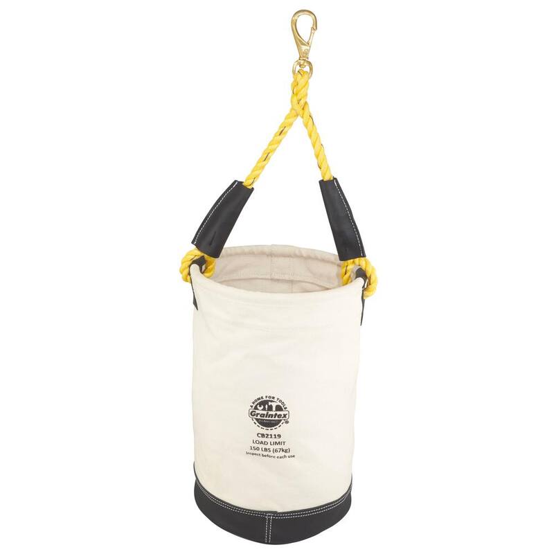 Graintex 12 in. Utility Canvas Tool Bucket Leather Bottom in White with Hook - CB2119