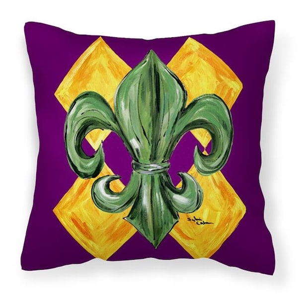 Carolines Treasures Carolines Treasures 8133PW1414 Mardi Gras Fleur De Lis Purple Green & Gold Fabric Decorative Pillow - 8133PW1414