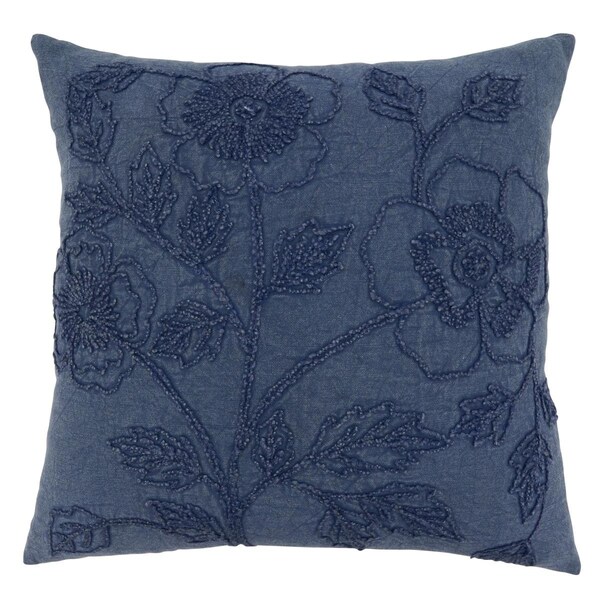 Rlm Distribution SARO  20 in. Square Denim Stone Washed Floral Throw Pillow with Poly Filling - HO2658395