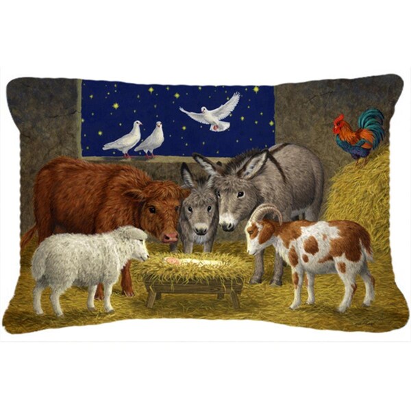 Jensendistributionservices Animals at Crib Nativity Christmas Scene Fabric Decorative Pillow - MI2557148