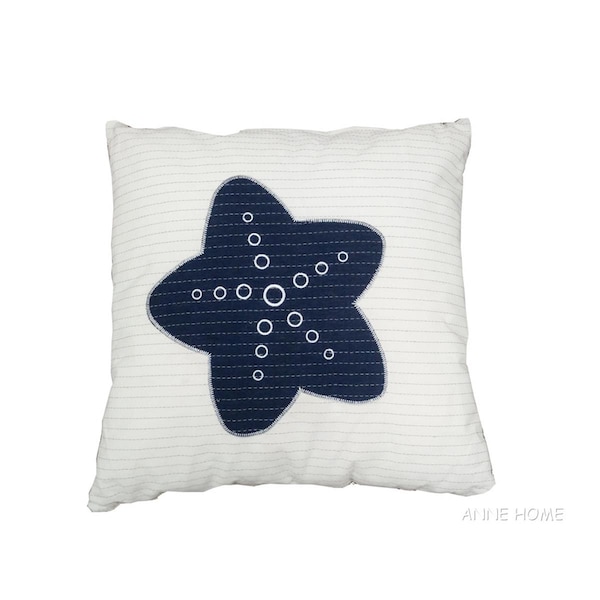 Old Modern Handicrafts White Pillow, Blue Star - AB003