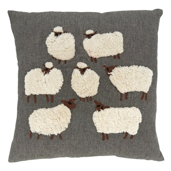 Rlm Distribution 18 in. Embroidered Sheep Square Down Filled Pillow Grey - HO3190932