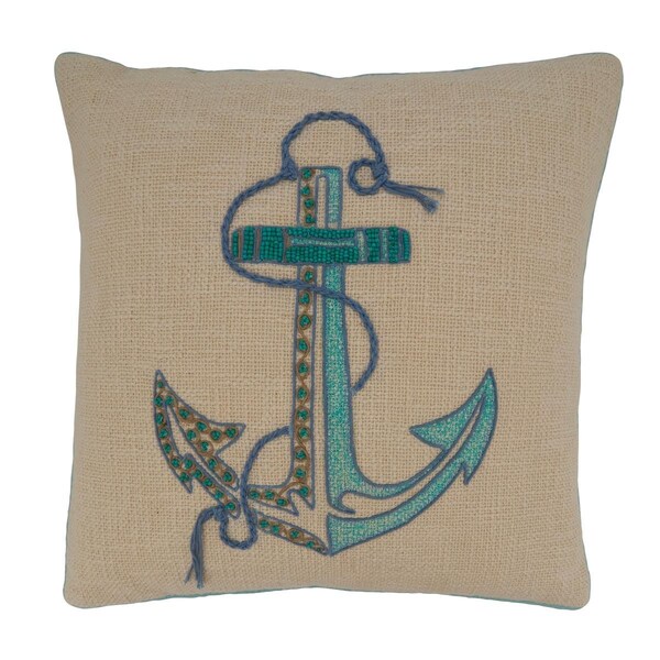 Rlm Distribution 18 in. Embroidered Anchor Square Poly-Filled Pillow, Aqua - HO3202502