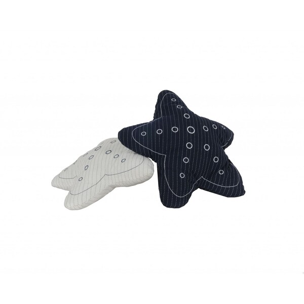 Homeroots White & Blue Star Pillow12 x 12 x 4.5 in. - 364155
