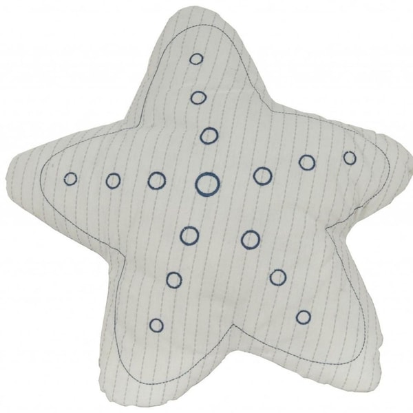 Homeroots White & Blue Star Pillow12 x 12 x 4.5 in. - 364155