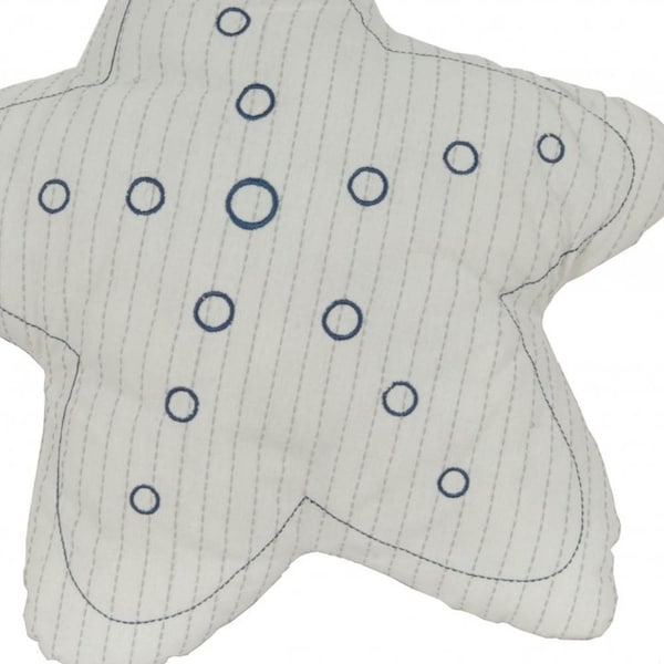 Homeroots White & Blue Star Pillow12 x 12 x 4.5 in. - 364155