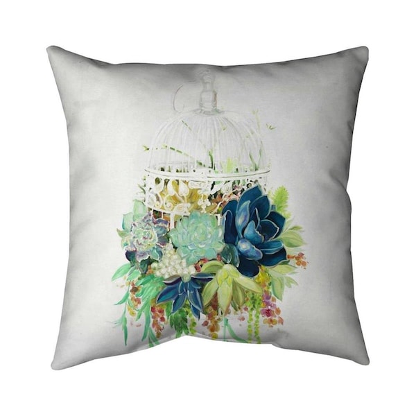 Fondo 20 x 20 in. Bird Cage with Cactus-Double Sided Print Indoor Pillow - FO2774184