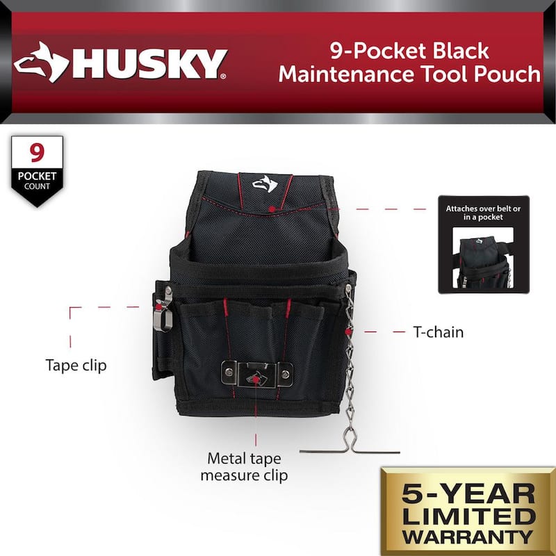 Husky 9-Pocket Black Maintenance Tool Belt Pouch - HD893876-TH
