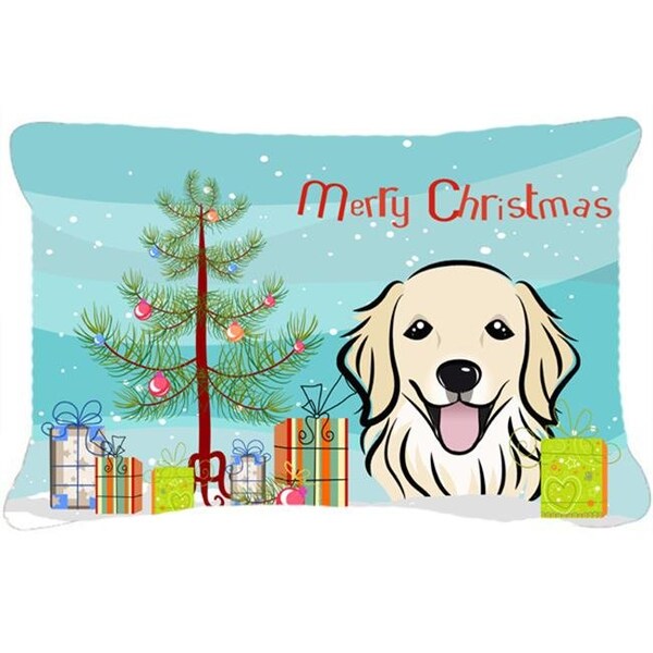 Carolines Treasures Carolines Treasures BB1577PW1216 Christmas Tree & Golden Retriever Fabric Decorative Pillow - BB1577PW1216