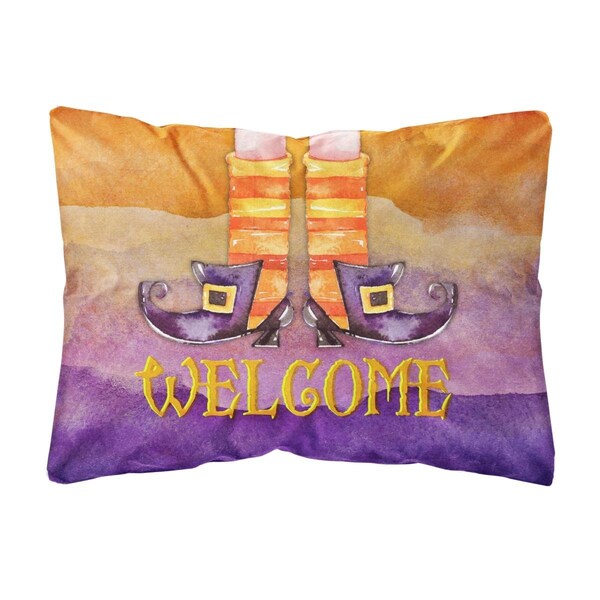 Carolines Treasures Halloween Welcome Witches Feet Canvas Fabric Decorative Pillow - BB7459PW1216