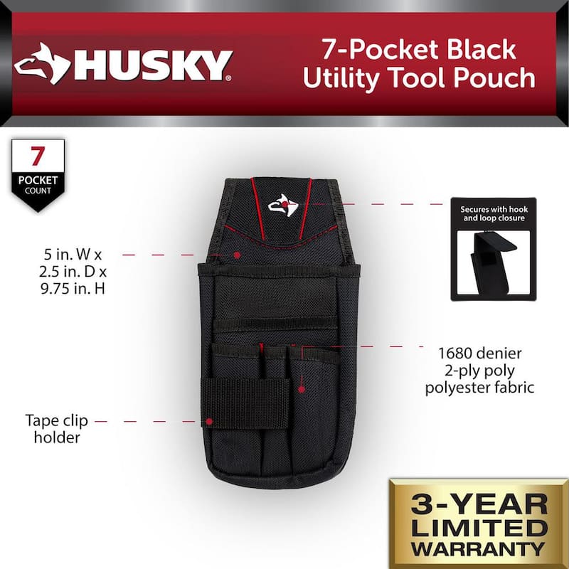 Husky 7-Pocket Black Utility Tool Belt Pouch - HD2066-TH