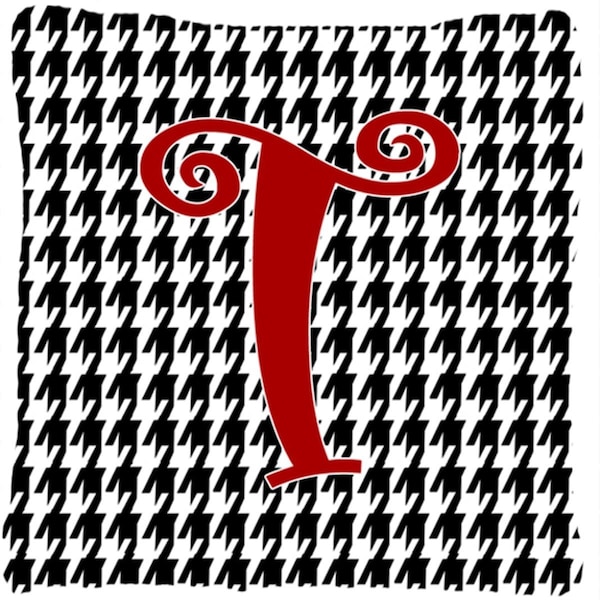 Carolines Treasures 14 x 14 in. Monogram Initial T Houndstooth Black Fabric Decorative Pillow - CA75012