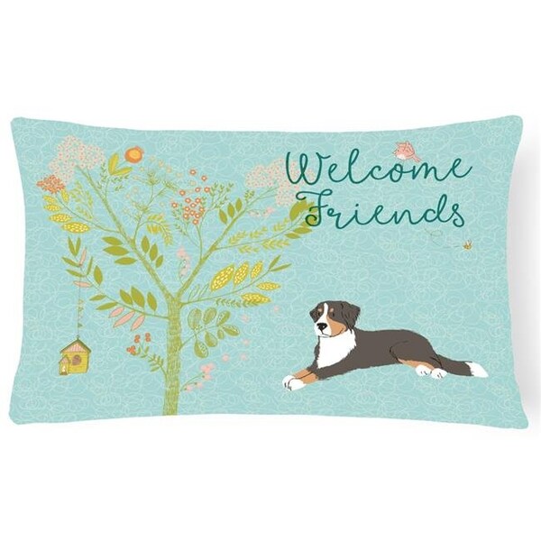 Carolines Treasures Carolines Treasures BB7579PW1216 Welcome Friends Bernese Mountain Dog Canvas Fabric Decorative Pillow; 12 x 16 in. - BB7579PW1216