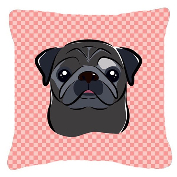Jensendistributionservices Checkerboard Pink Black Pug Fabric Decorative Pillow, 14 x 14 In. - MI2555377
