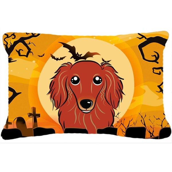 Carolines Treasures Halloween Longhair Red Dachshund Fabric Decorative Pillow - BB1772PW1216