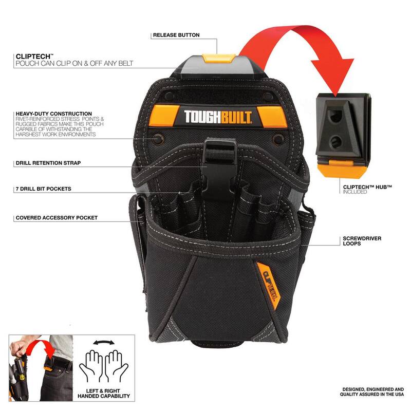 TOUGHBUILT 15-Pocket Specialist Drill Holster ClipTech Pouch in Black with No-Snag Hidden-Seam construction - TB-CT-20-LX