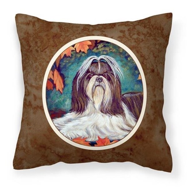 Carolines Treasures Carolines Treasures 7182PW1414 Autumn Leaves Shih Tzu Fabric Decorative Pillow - 7182PW1414