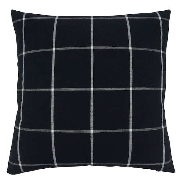 Rlm Distribution SARO  20 in. Square Black Large Plaid Throw Pillow with Down Filling - HO3756254